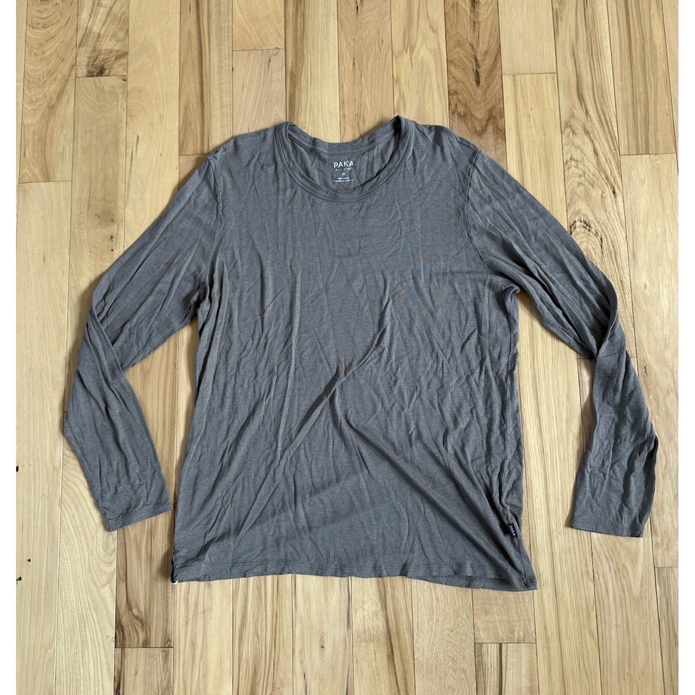 Paka Long Sleeve Shirt Thin Base Layer Alpaca Blend Brown Women XL Stains